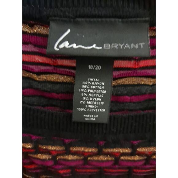 Lane Bryant Sweater Dress 18/20 Striped Square Neck Knit Gold Knee Lenth Pnk Blk - Picture 3 of 9